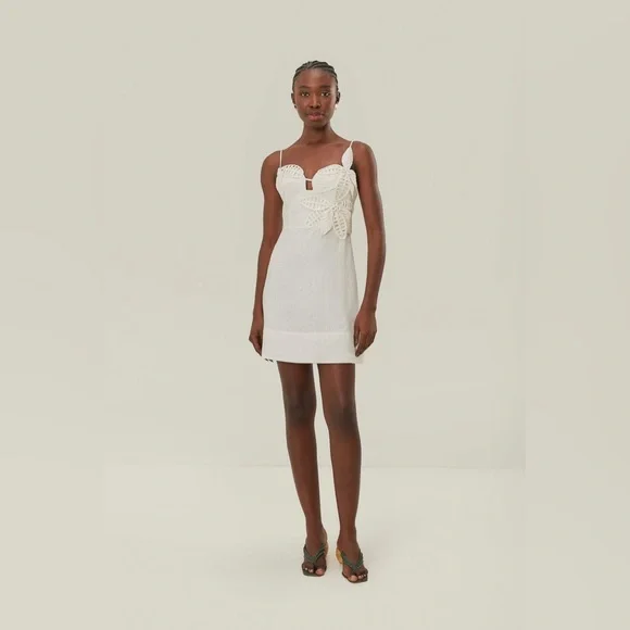 Farm Rio White 3d Flower Bodice Mini Dress - Picture 7 of 9